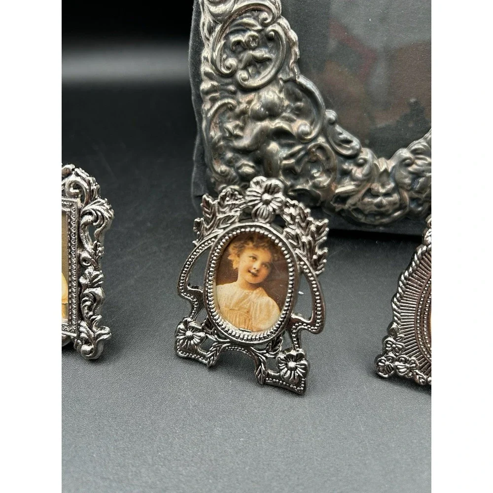 Lot Of 5 Cherub Oval Picture Frame Silver Tone Victorian Rococo Tabletop Mini